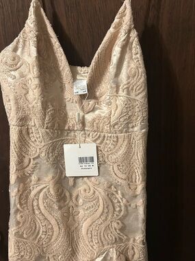 Selfie Leslie Champagne Lace Prom Dress
